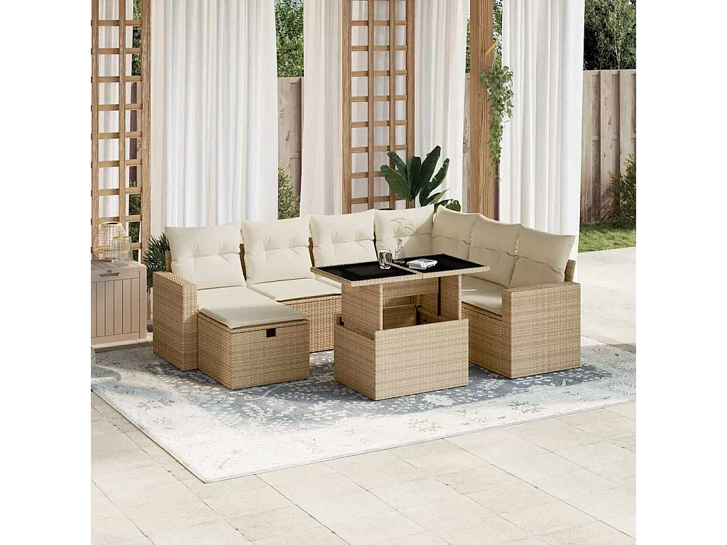 Salon de jardin avec coussins 8 pièces beige résine tressée
