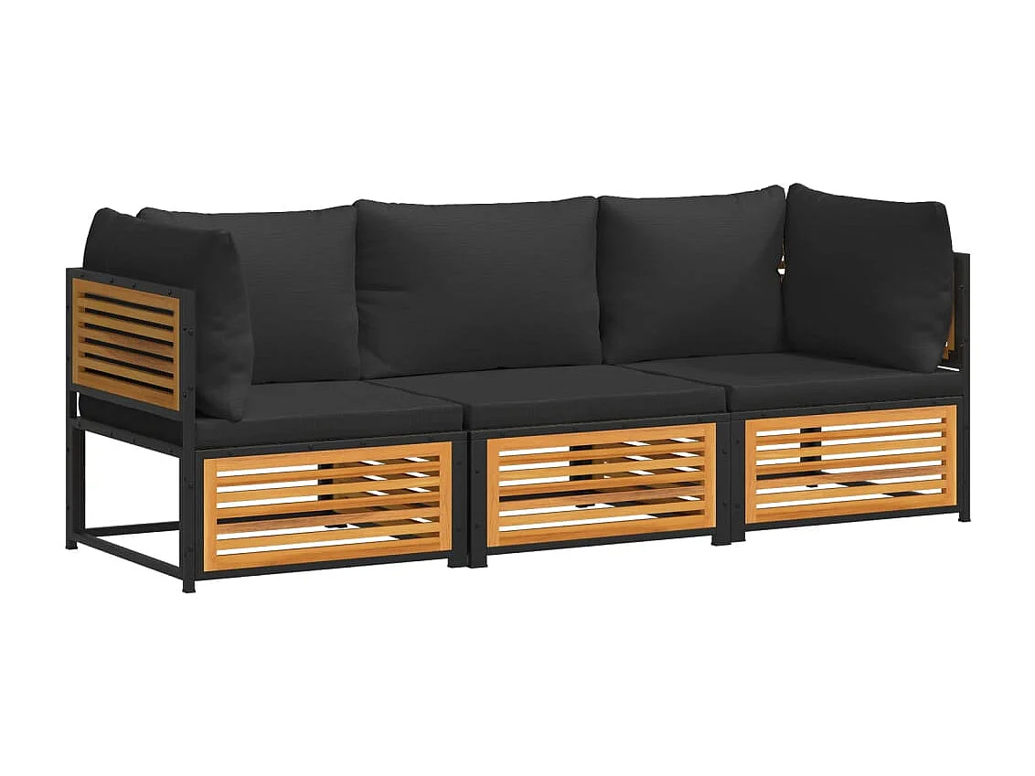 Salon de jardin avec coussins 3 pièces bois massif d'acacia