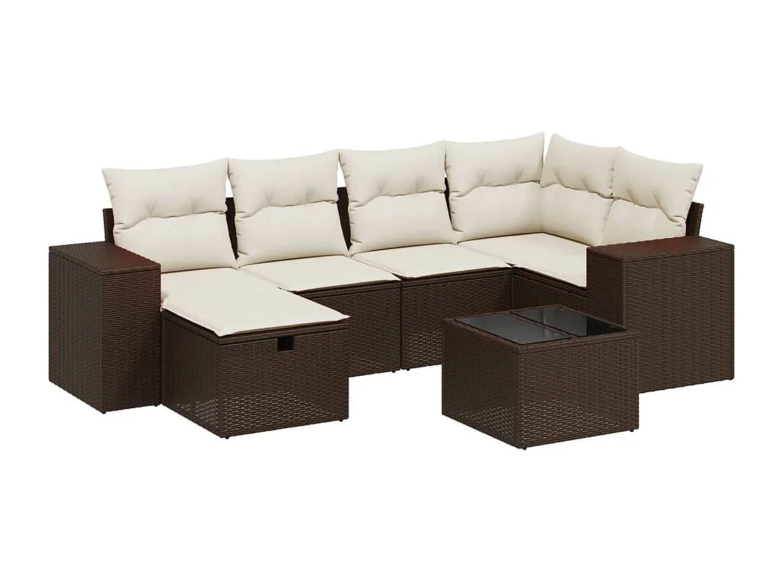 Salon de jardin avec coussins 7 pièces marron résine tressée