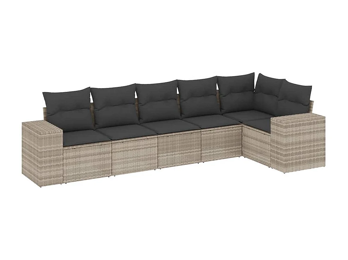 6-delige Loungeset met kussens poly rattan lichtgrijs