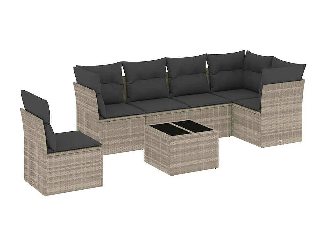 Salon de jardin avec coussins 7 pièces gris clair résine tressée