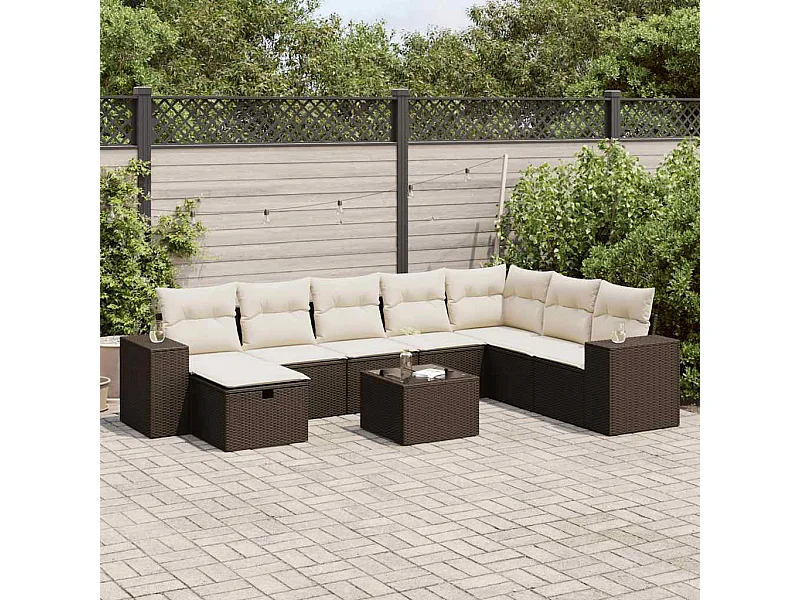 Salon de jardin avec coussins 9 pièces marron résine tressée