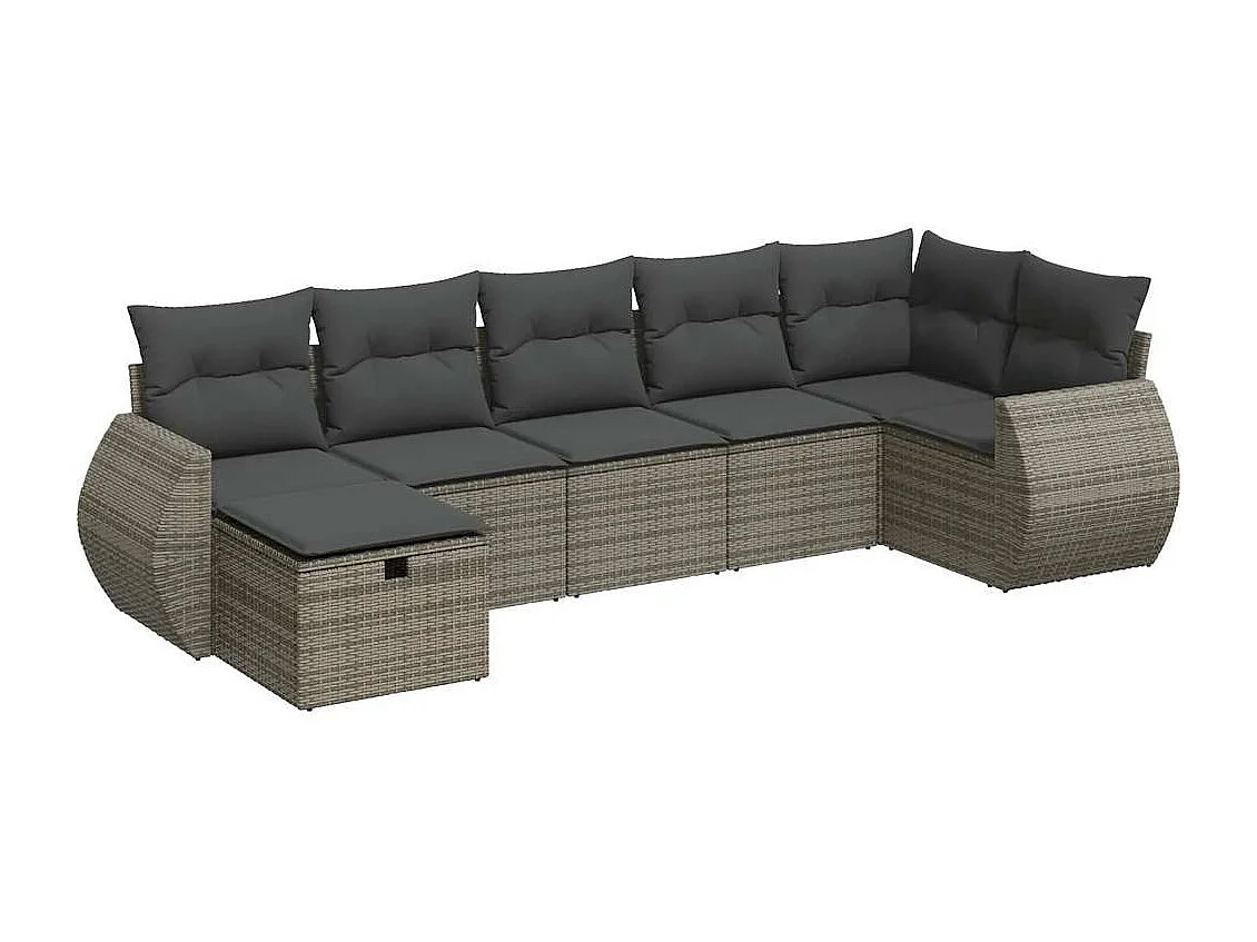 Salon de jardin avec coussins 7 pièces gris résine tressée