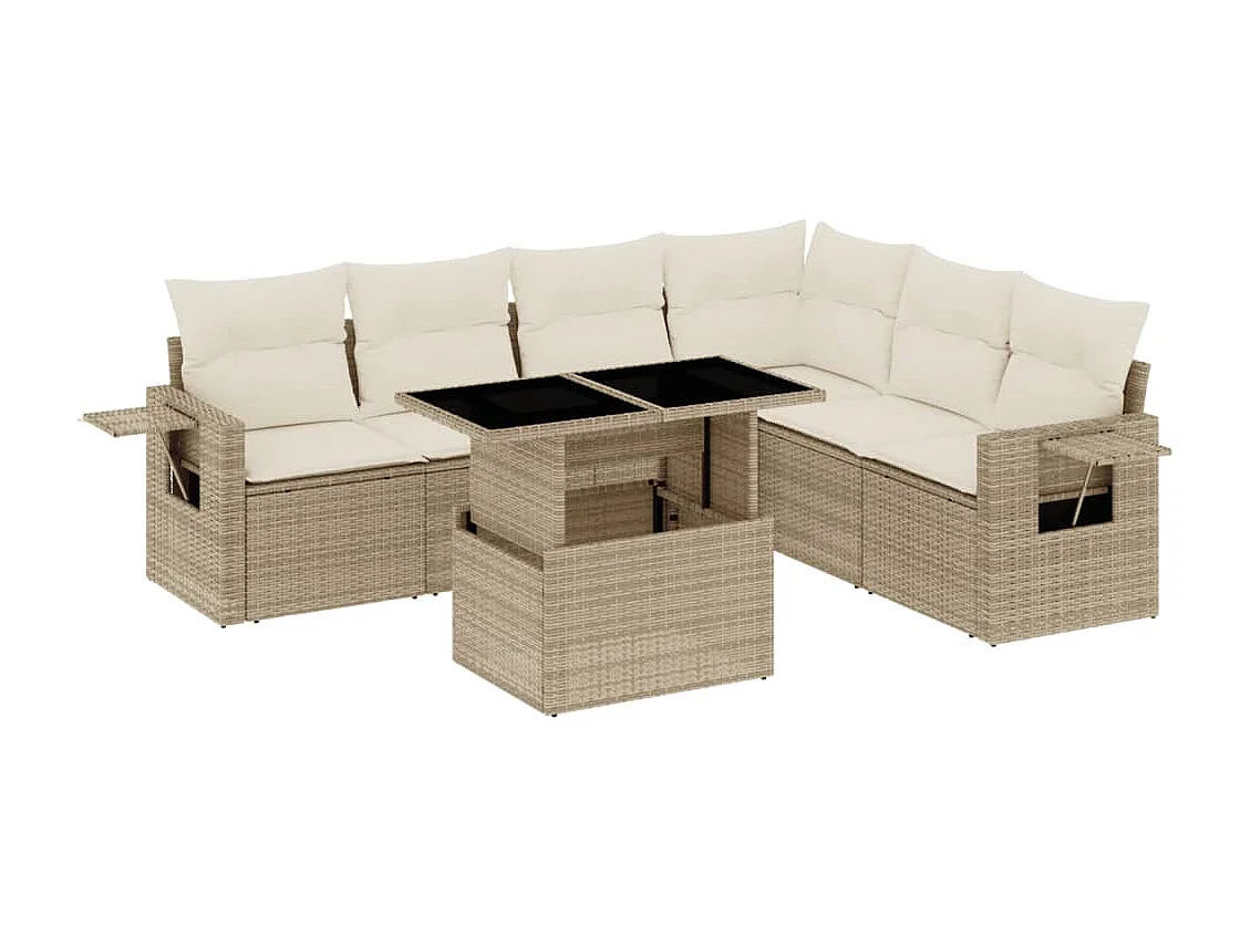 Salon de jardin avec coussins 7 pièces beige résine tressée