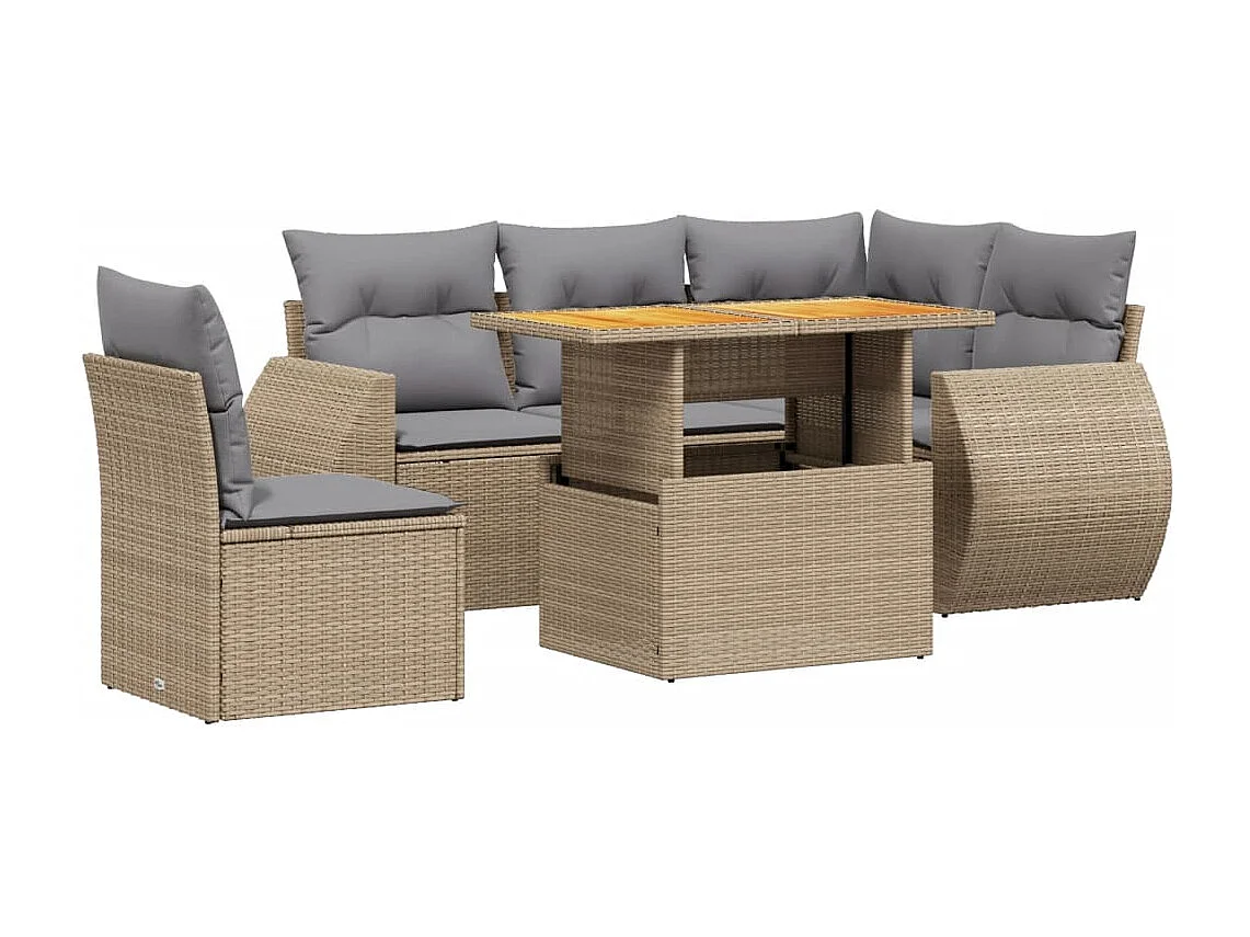 6 peças conjunto de sofás para jardim com almofadões vime PE bege