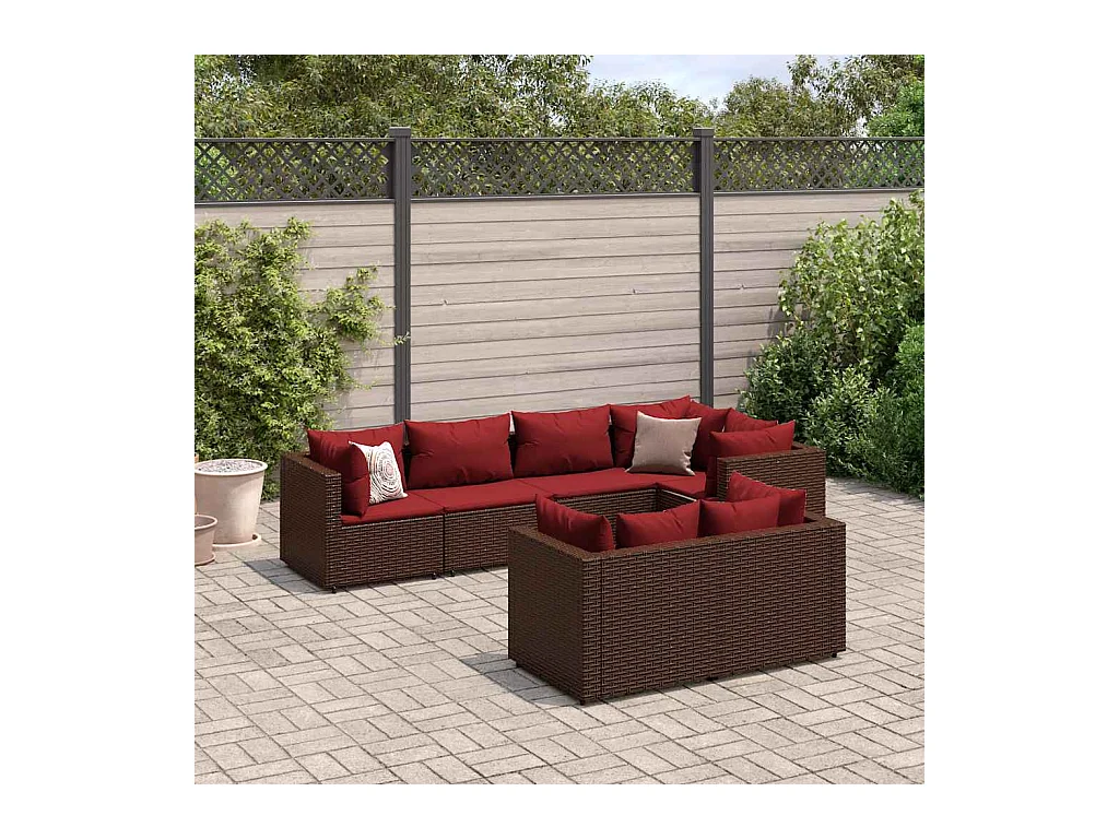 7-delige Loungeset met kussens poly rattan bruin