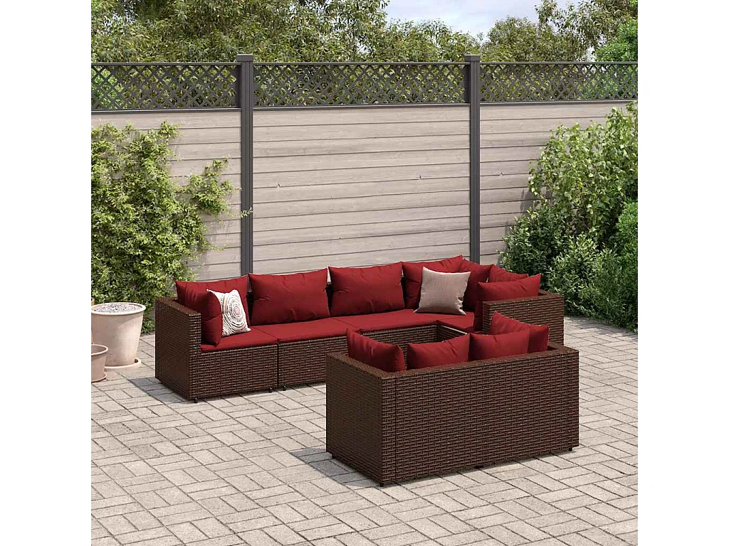 Salon de jardin avec coussins 7 pièces marron résine tressée