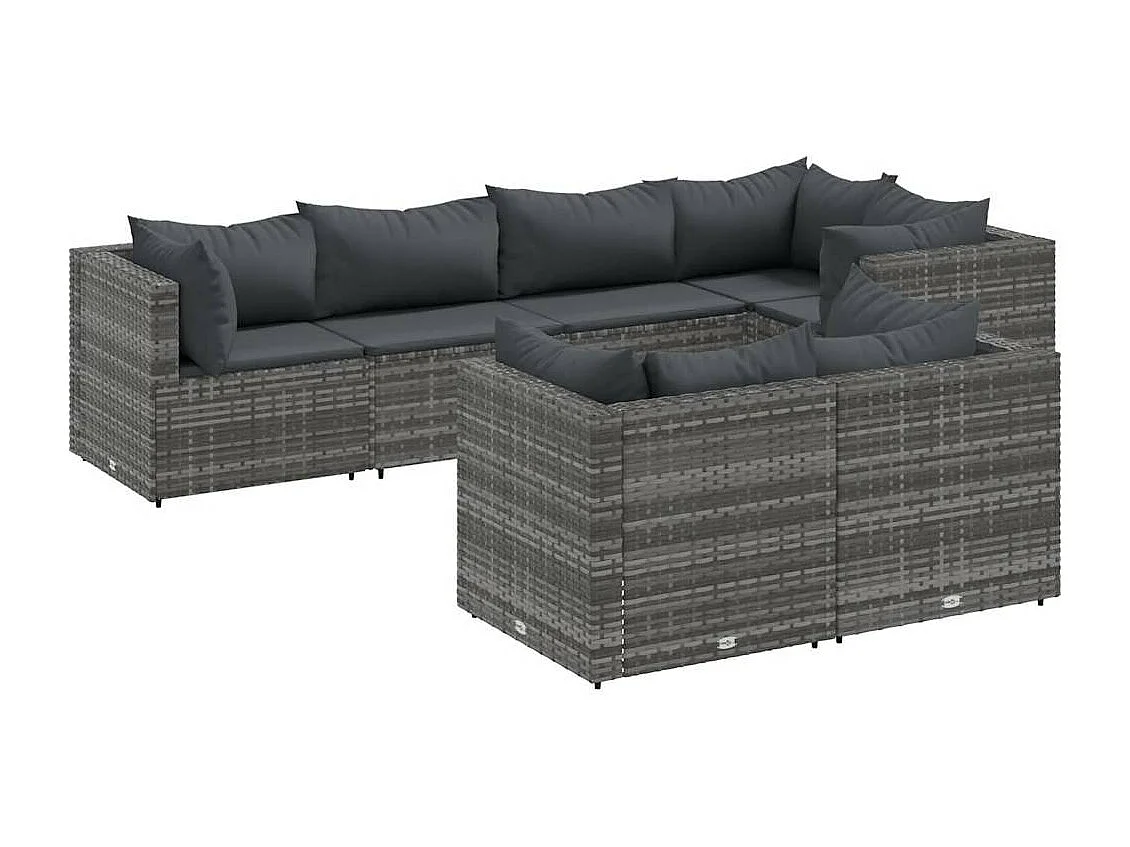 Salon de jardin 7 pièces avec coussins Gris Résine tressée