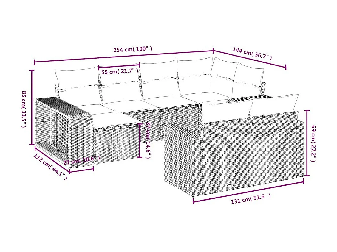 Set sofás jardín 10 piezas con cojines ratán sintético gris claro