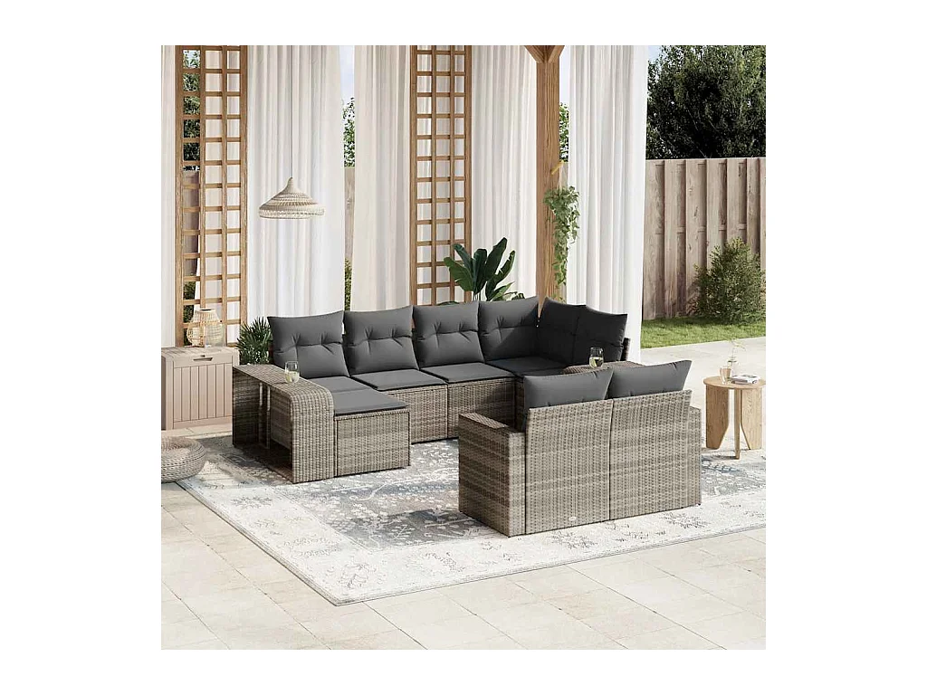 Set sofás jardín 10 piezas con cojines ratán sintético gris claro