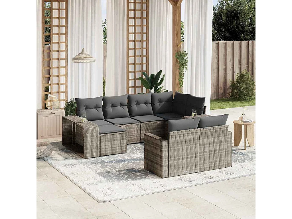 Salon de jardin avec coussins 10 pièces gris clair résine tressée