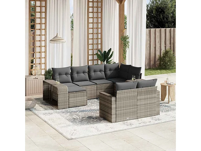 Salon de jardin avec coussins 10 pièces gris clair résine tressée