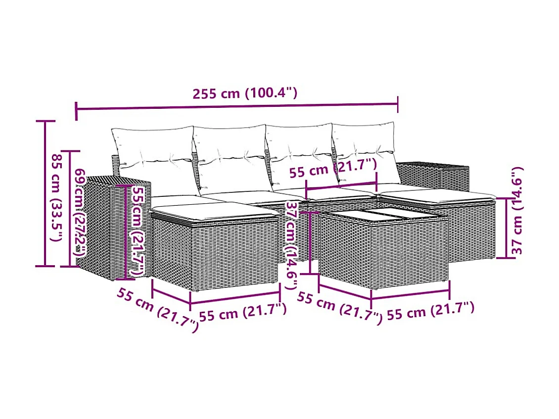 Salon de jardin avec coussins 7 pièces gris clair résine tressée