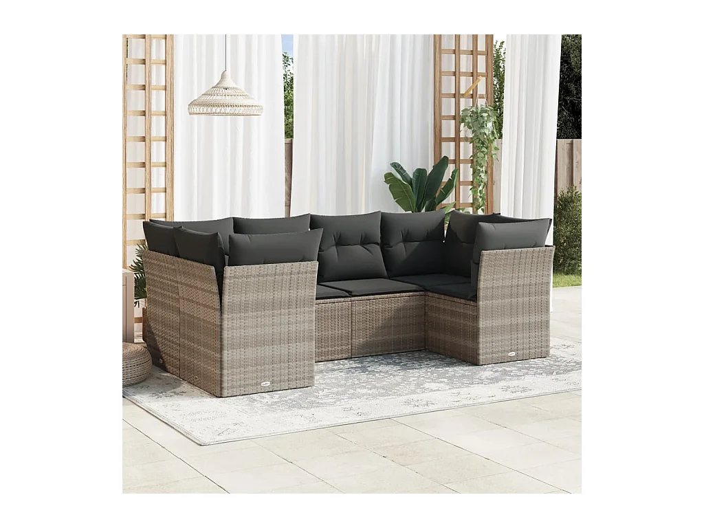 Salon de jardin 6 pièces avec coussins gris clair résine tressée