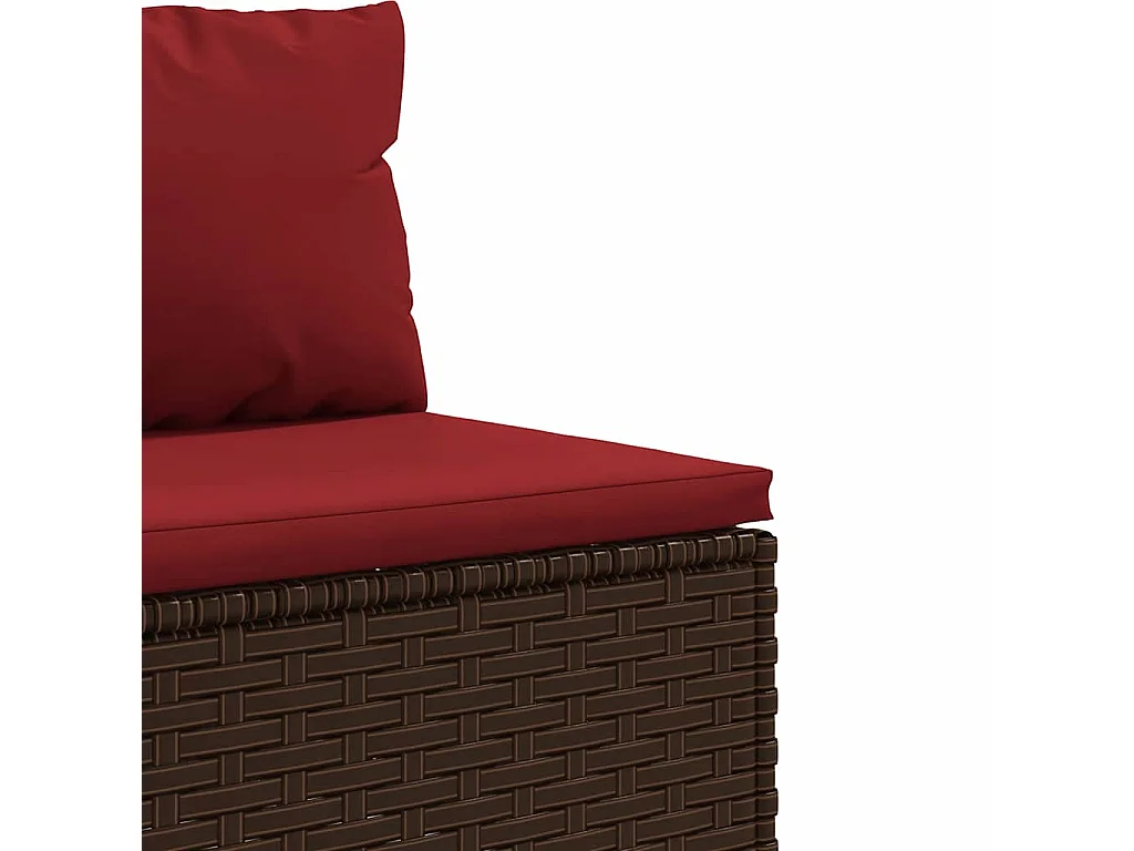 5 peças conjunto lounge jardim com almofadões vime PE castanho