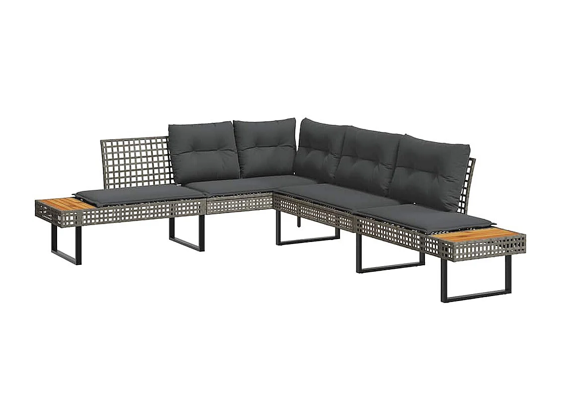 Salon de jardin avec coussins 2 pièces gris résine tressée et verre