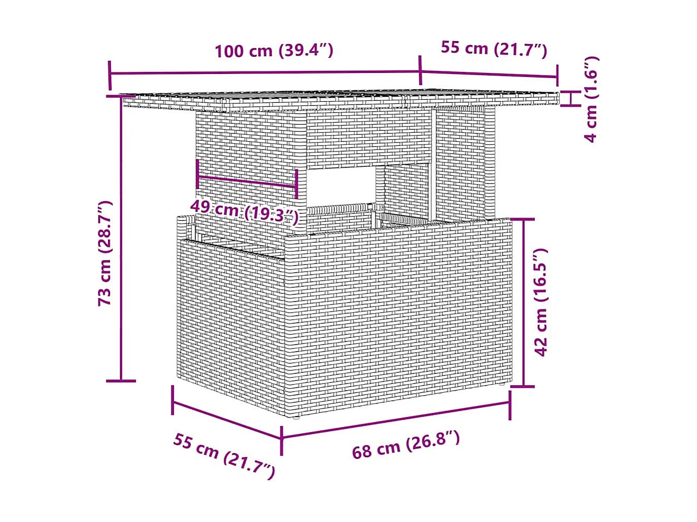 Salon de jardin avec coussins 2 pièces gris résine tressée et verre