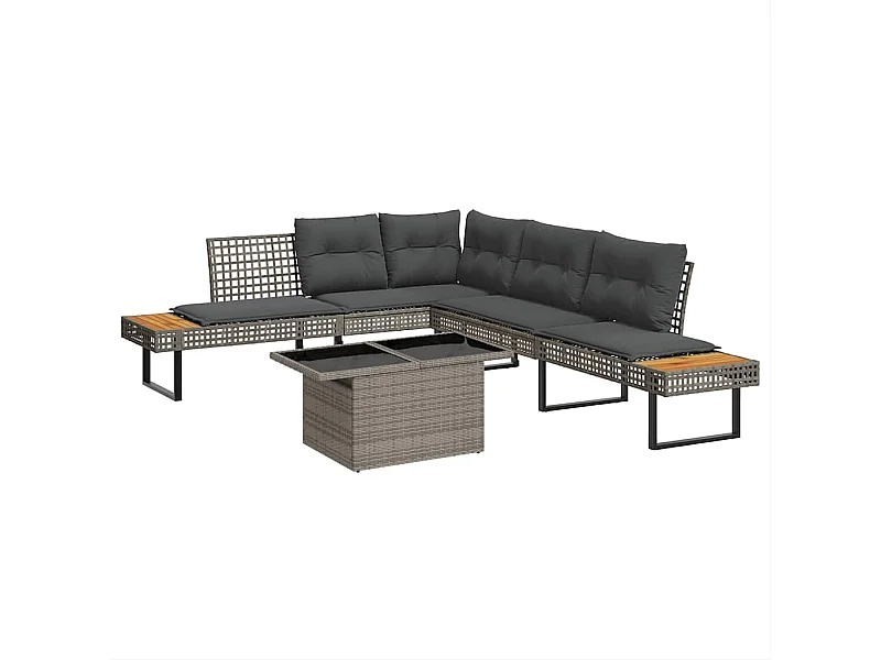 Salon de jardin avec coussins 2 pièces gris résine tressée et verre