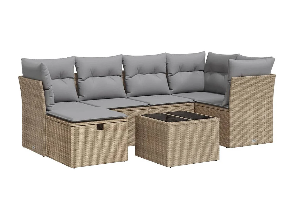 Salon de jardin avec coussins 7 pièces beige résine tressée