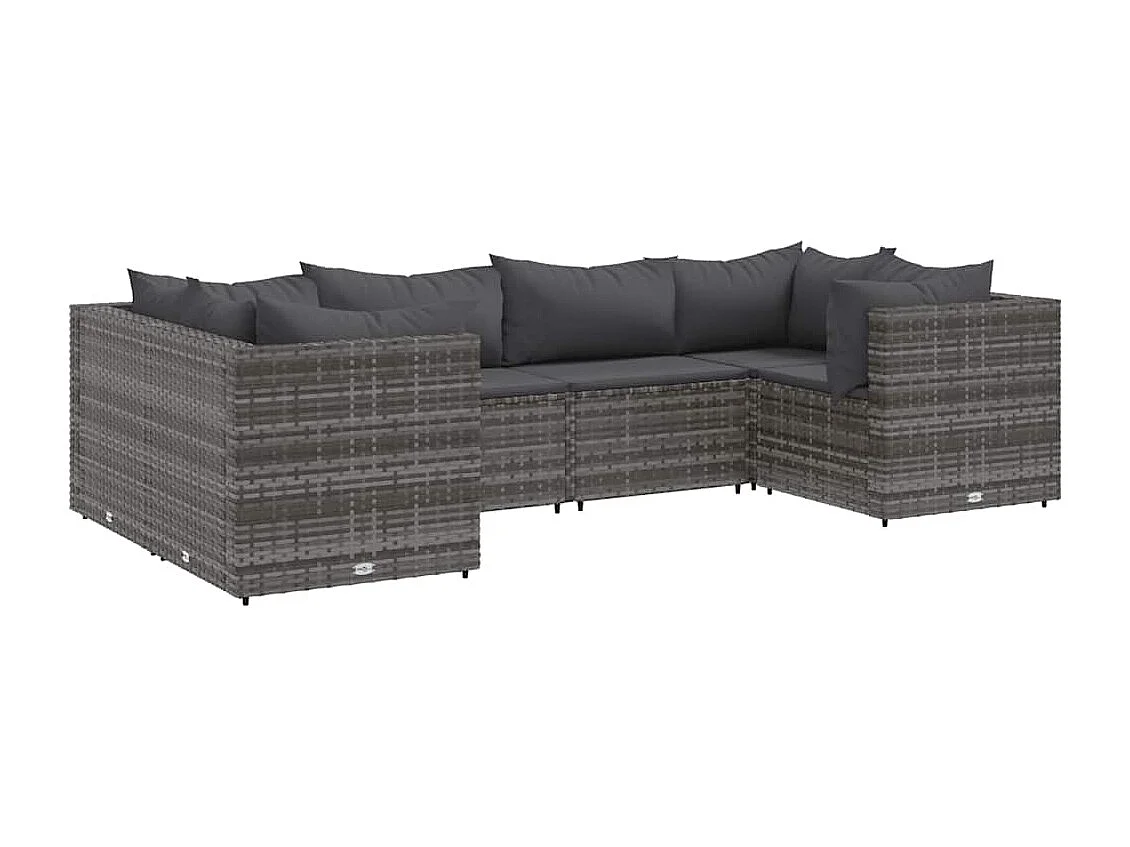 Salon de jardin 6 pièces avec coussins Gris Résine tressée
