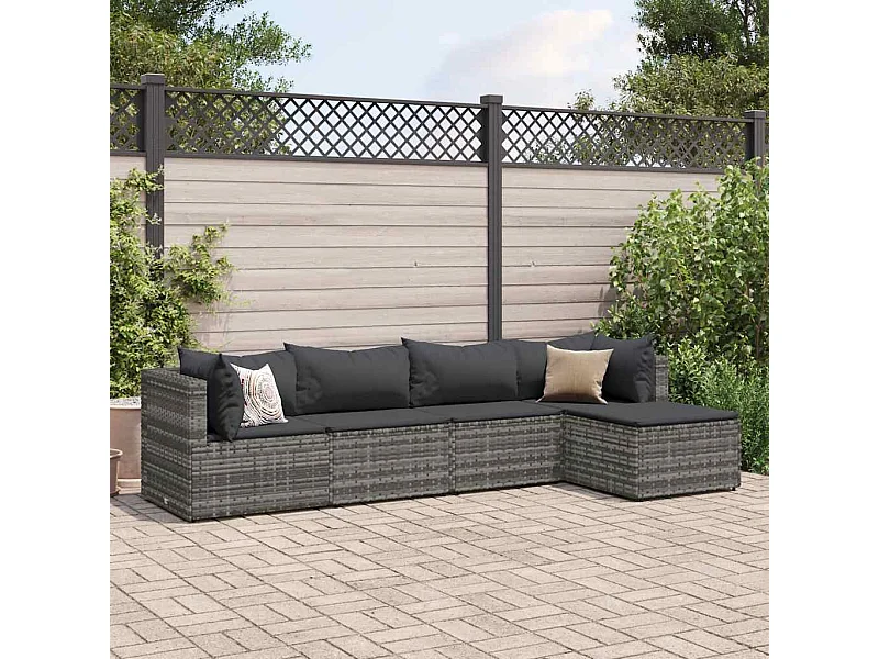 Salon de jardin 5 pièces avec coussins Gris Résine tressée