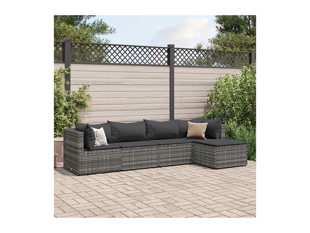 Salon de jardin 5 pièces avec coussins Gris Résine tressée
