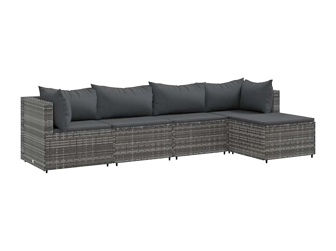 Salon de jardin 5 pièces avec coussins Gris Résine tressée