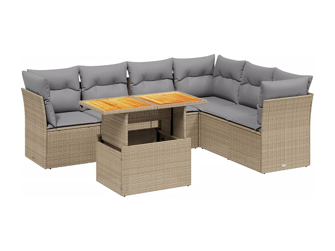 Set sofás de jardín 7 piezas y cojines ratán sintético beige