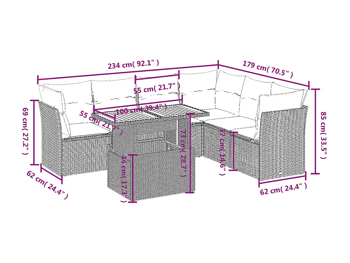 Set sofás de jardín 7 piezas y cojines ratán sintético beige