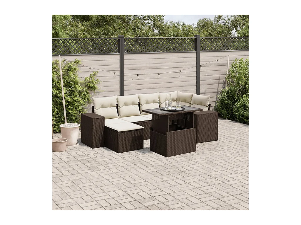Salon de jardin avec coussins 7 pièces marron résine tressée