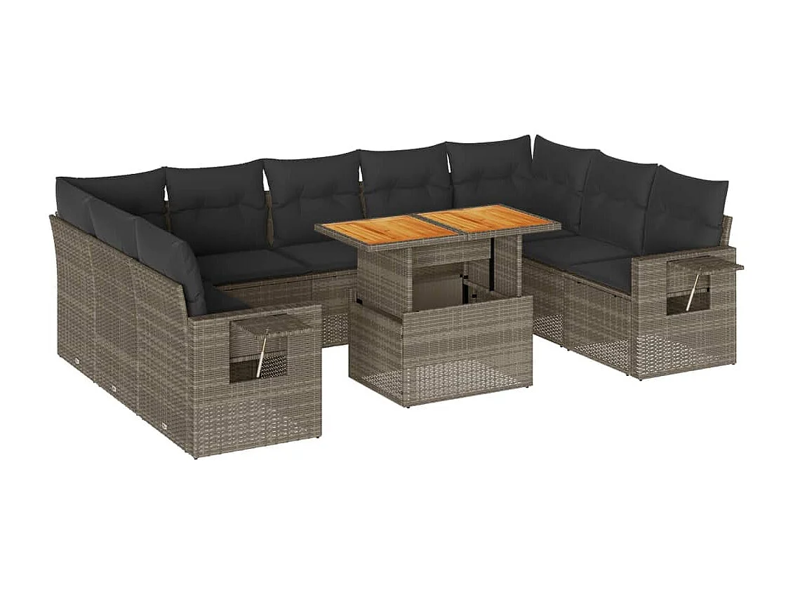 Set de sofás de jardín y cojines 10 piezas ratán sintético gris