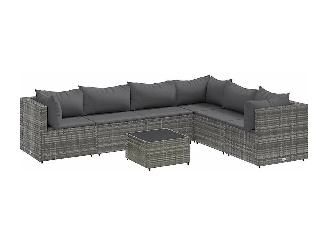 7-delige Loungeset met kussens poly rattan grijs