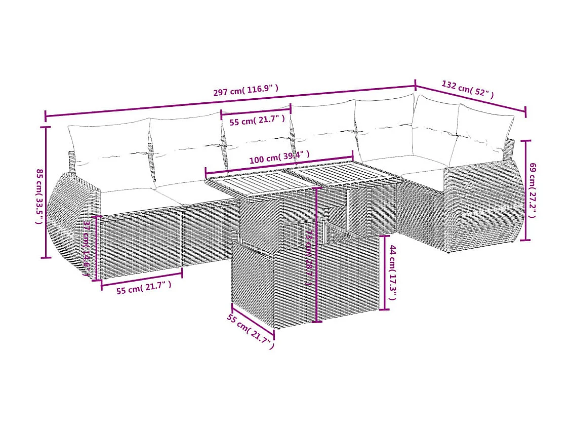Salon de jardin avec coussins 7 pièces beige résine tressée