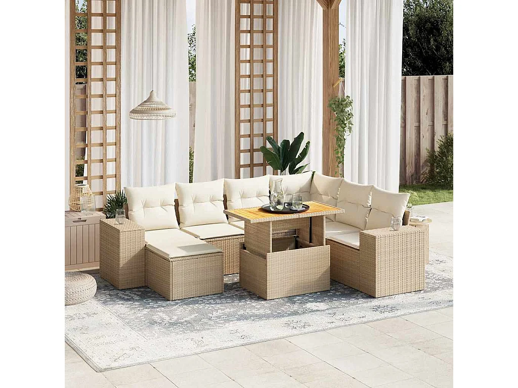 Salon de jardin avec coussins 8 pièces beige résine tressée