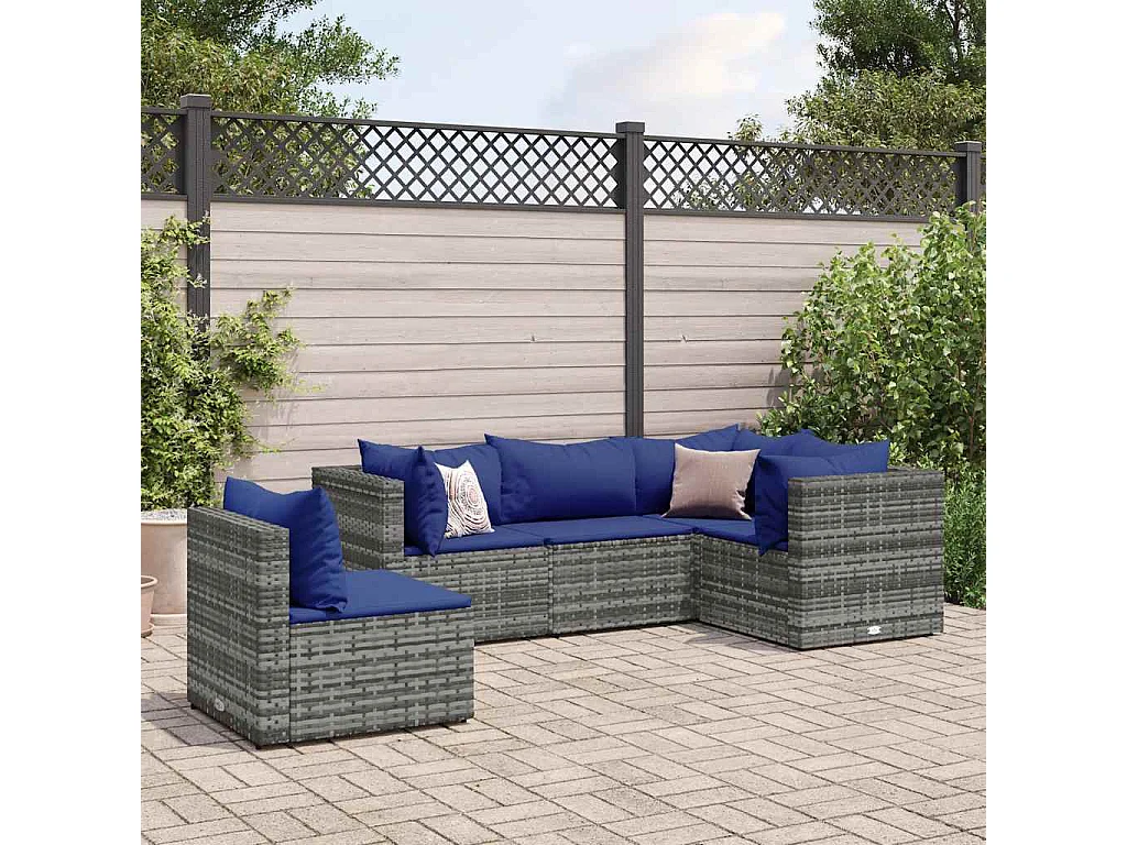 Salon de jardin 5 pièces avec coussins Gris Résine tressée