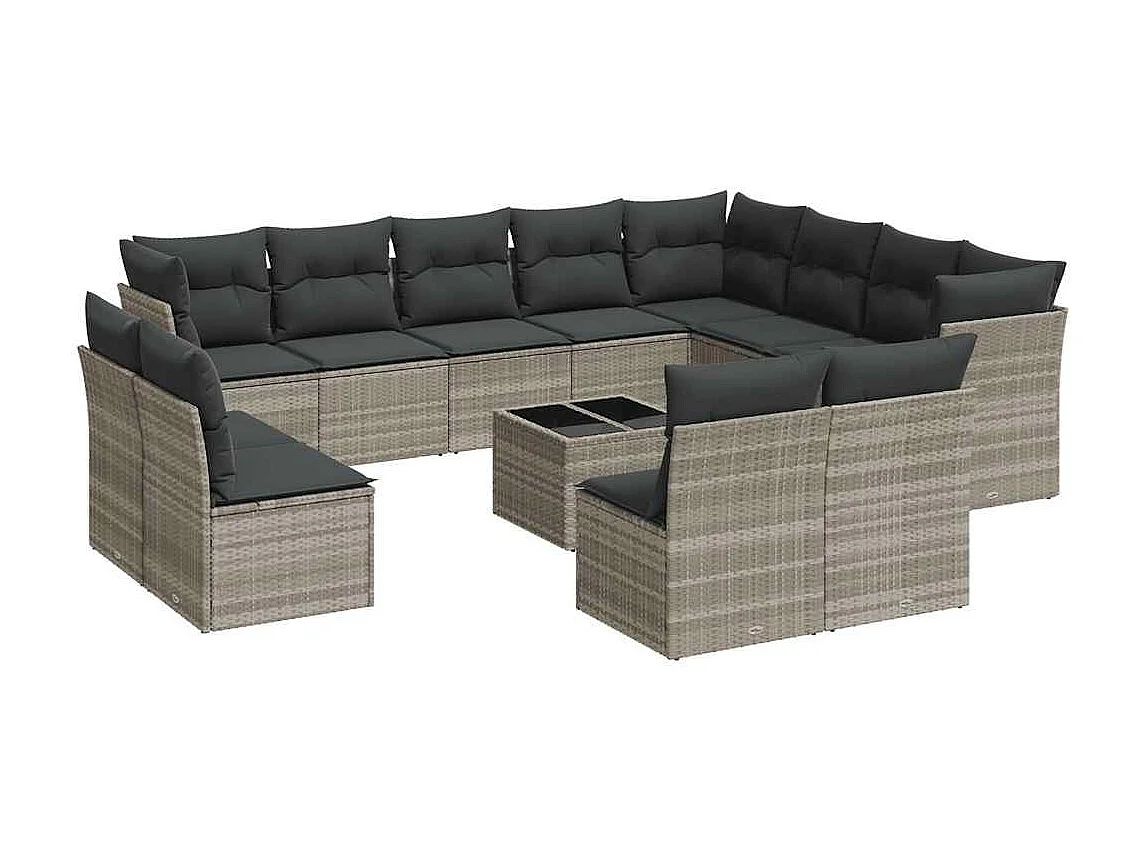Salon de jardin avec coussins 13 pièces gris clair résine tressée