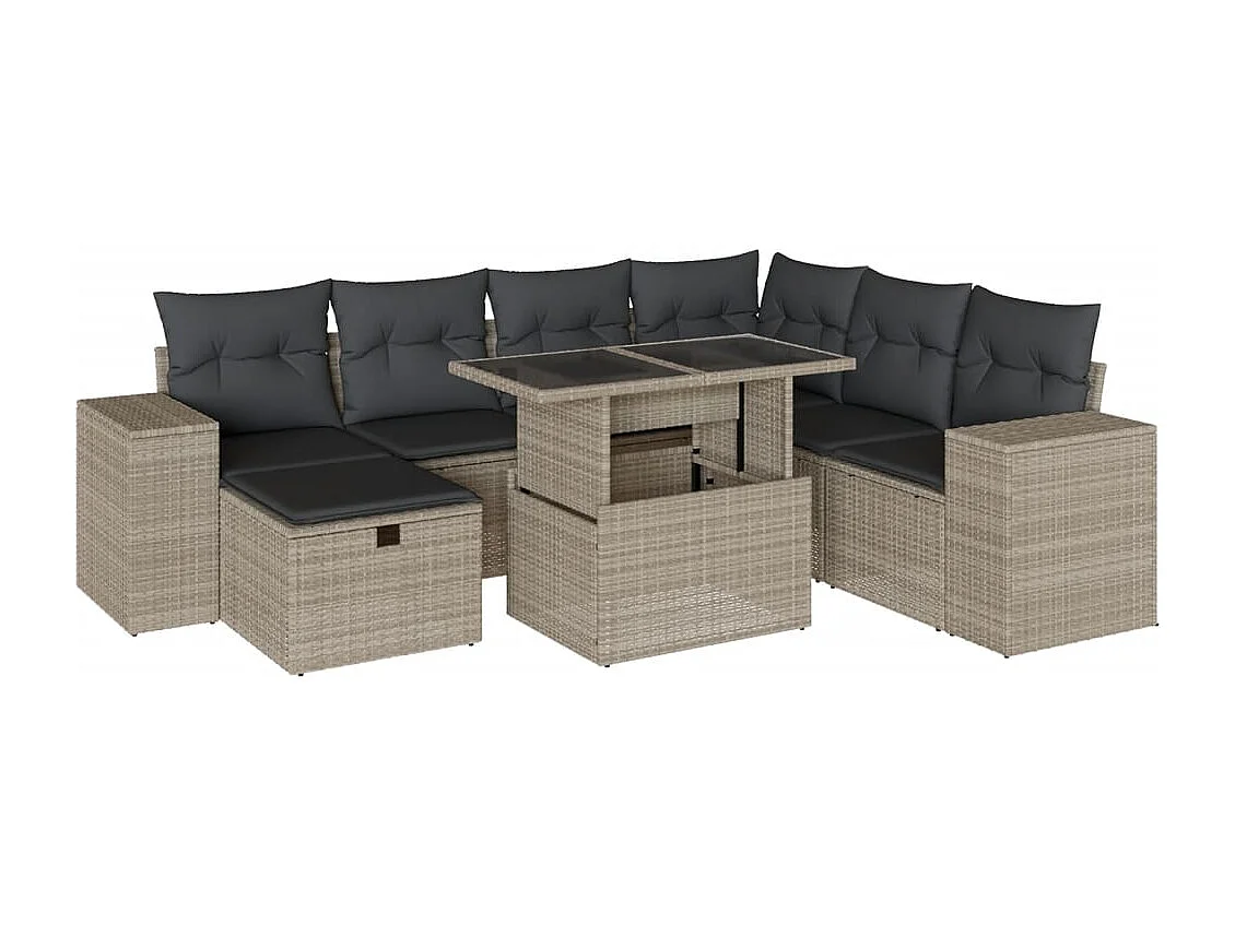 Set de sofás de jardín 8 piezas y cojines ratán sintético gris