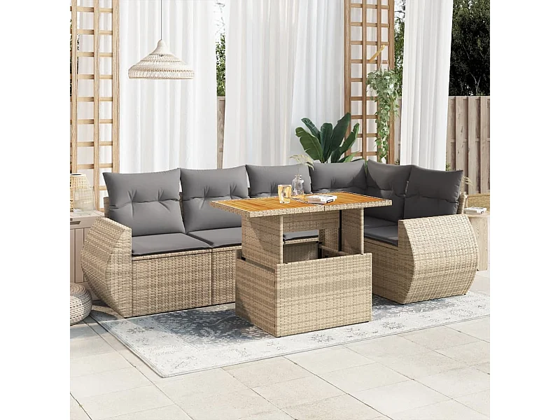 Salon de jardin avec coussins 6 pièces beige résine tressée
