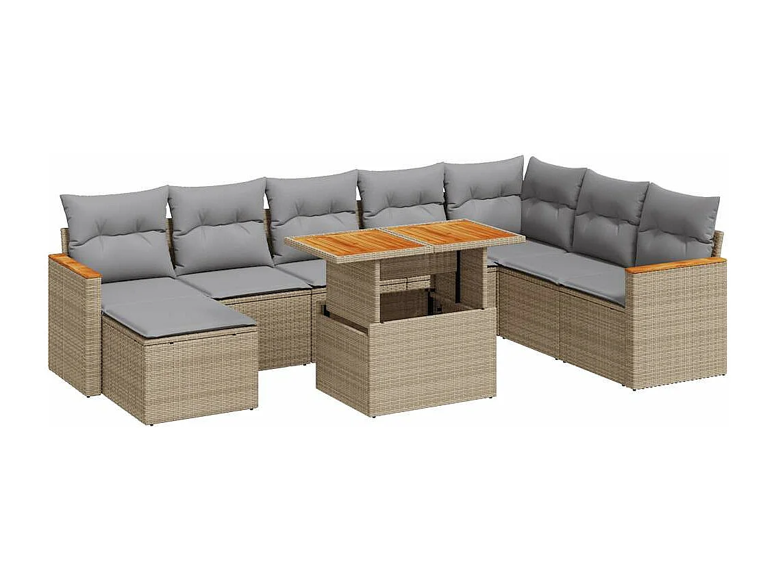 Set sofás jardín y cojines 9 piezas ratán sintético acacia beige