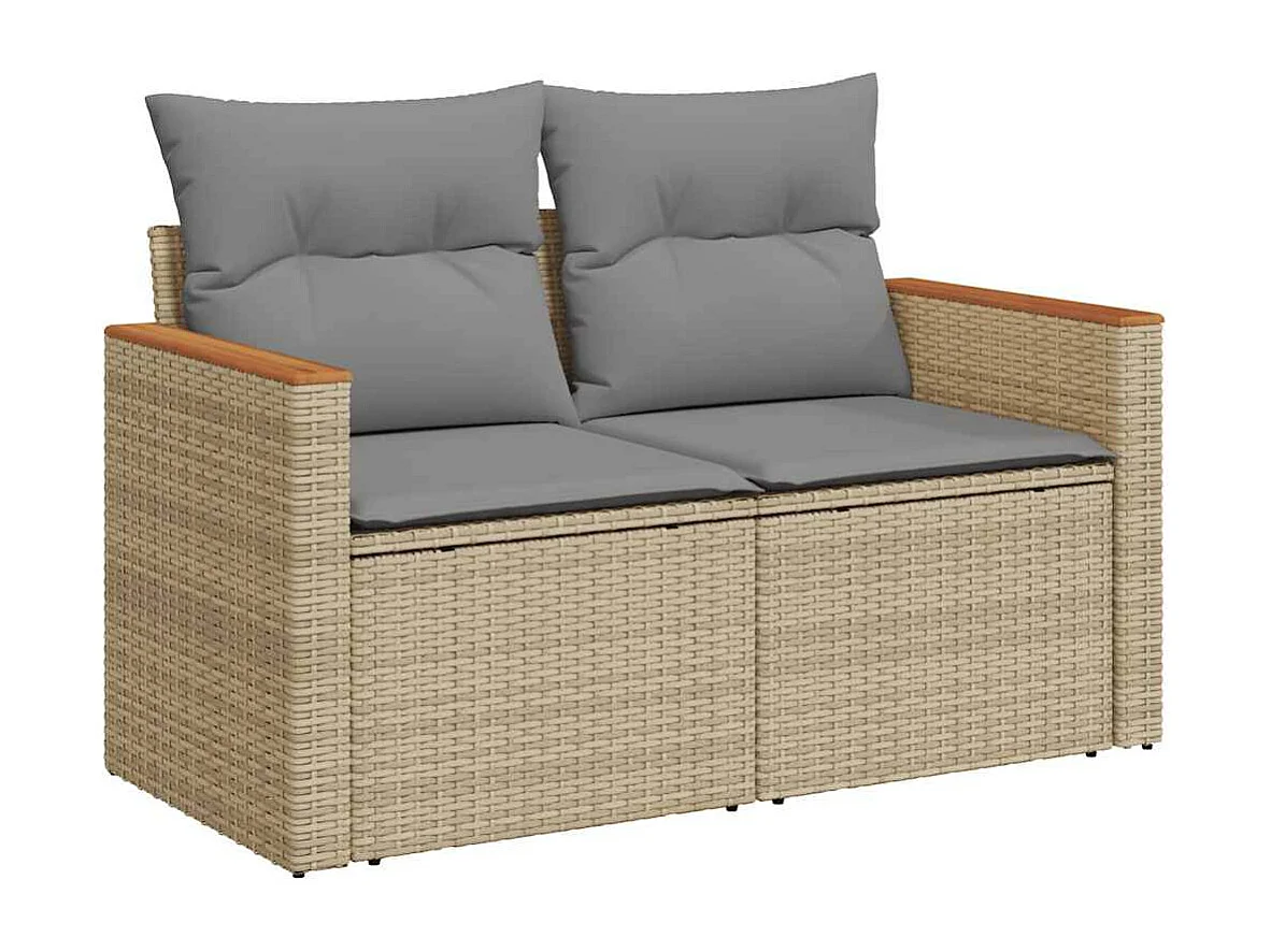 Set sofás jardín y cojines 9 piezas ratán sintético acacia beige
