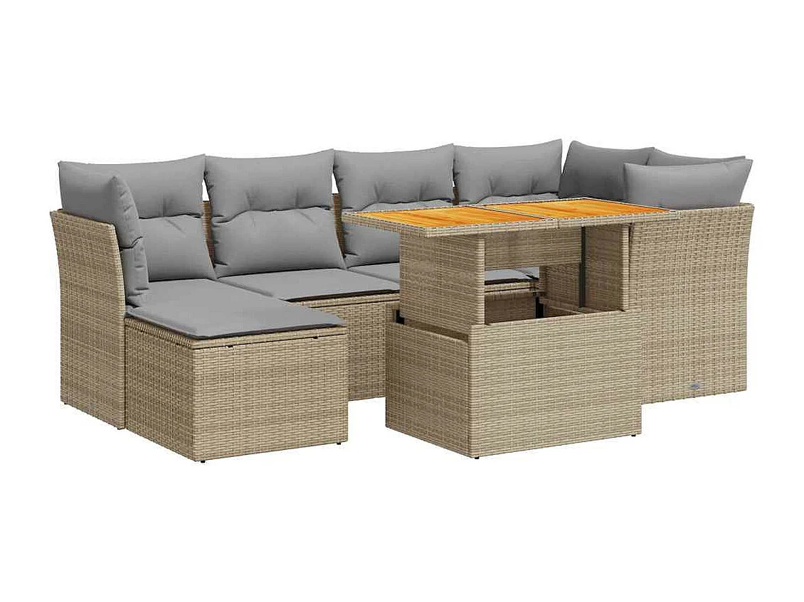 Salon de jardin avec coussins 7 pièces beige résine tressée