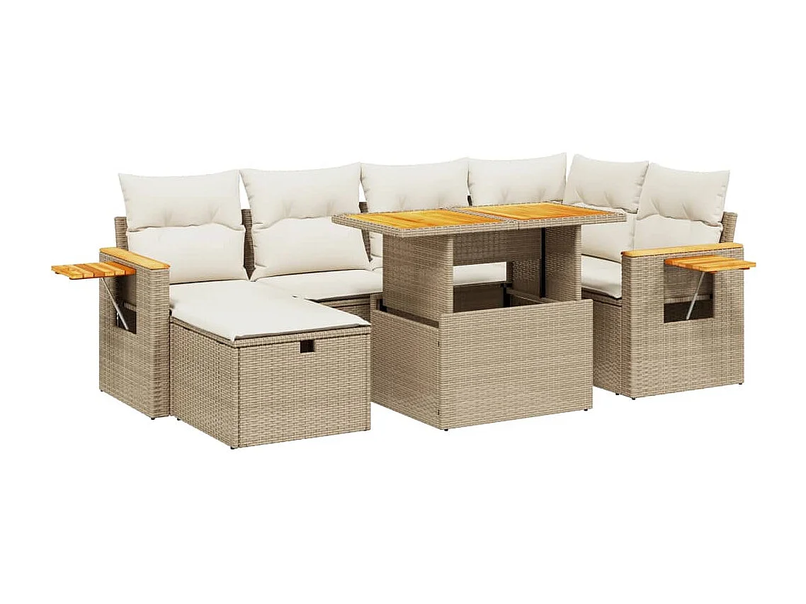 Set sofás de jardín 7 piezas y cojines ratán sintético beige