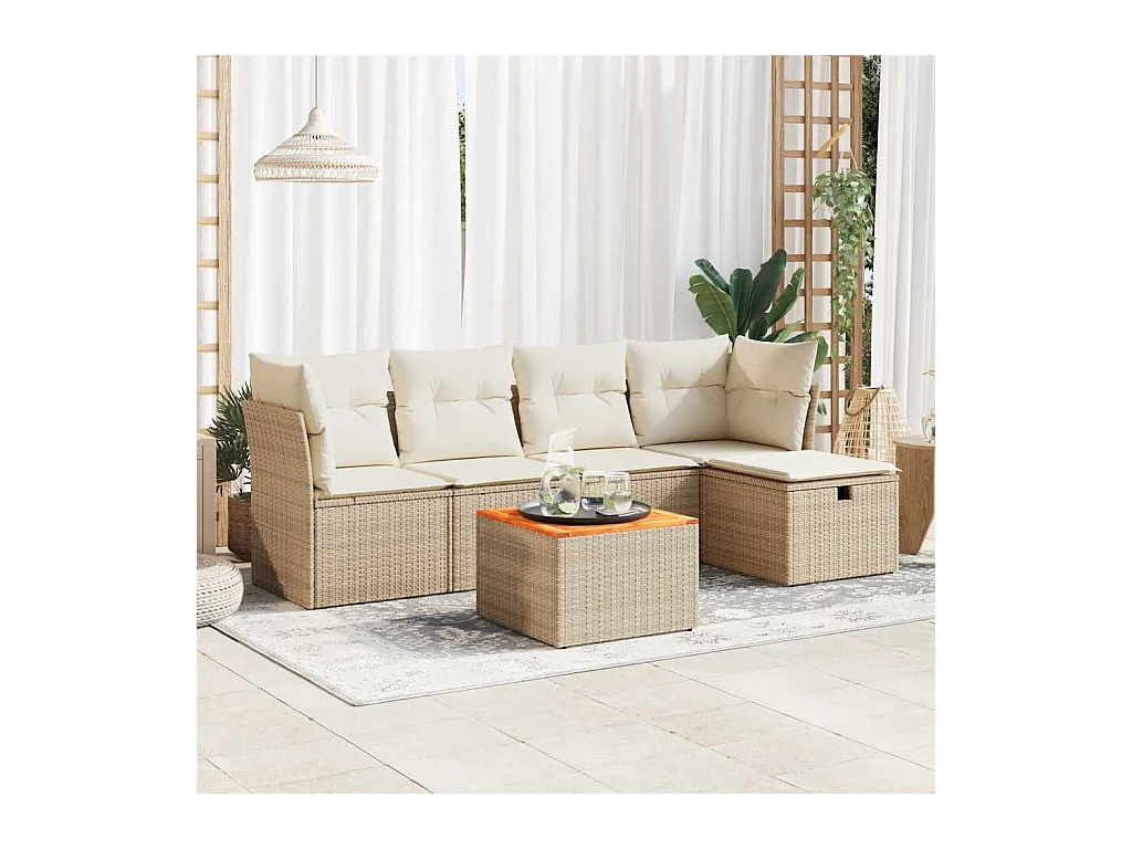 Salon de jardin avec coussins 6 pièces beige résine tressée