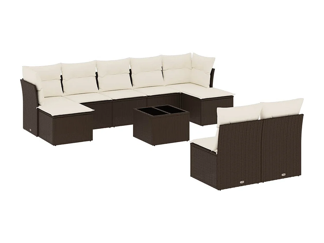 10-delige Loungeset met kussens poly rattan bruin