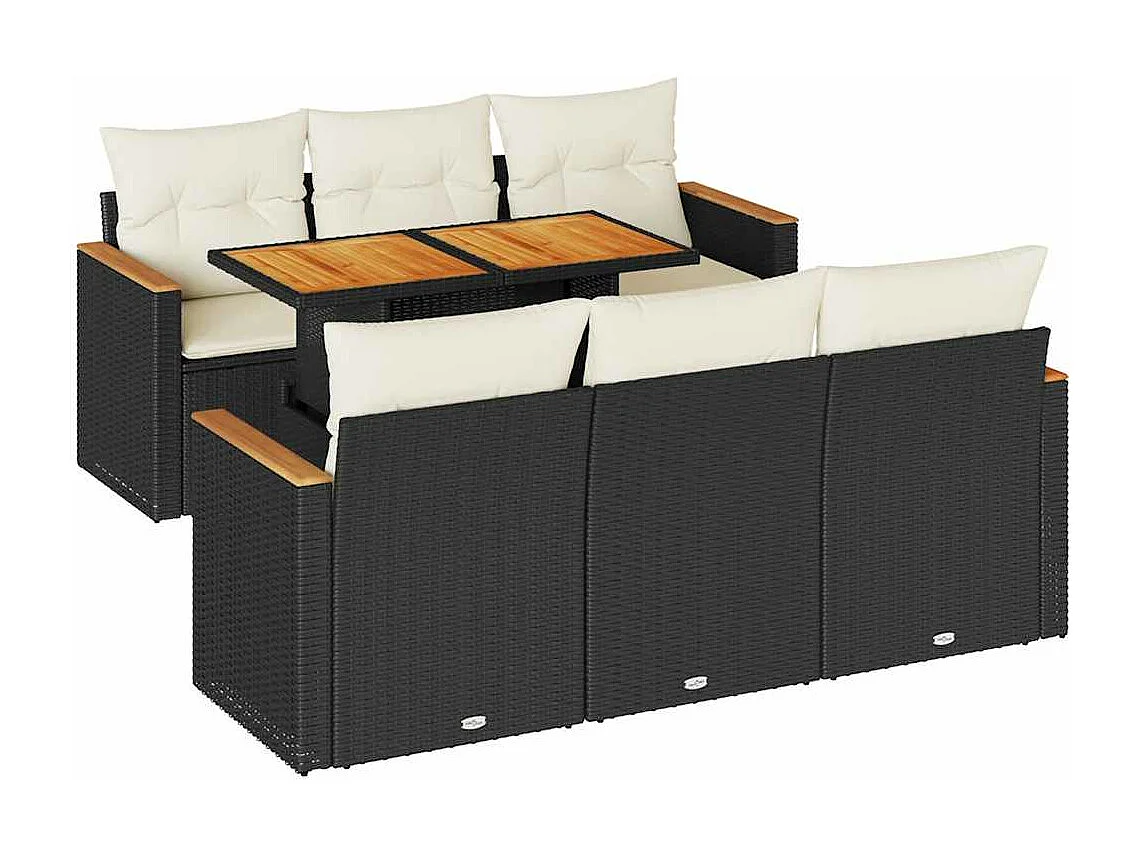 7 peças conjunto sofás jardim com almofadões vime PE/acácia preto