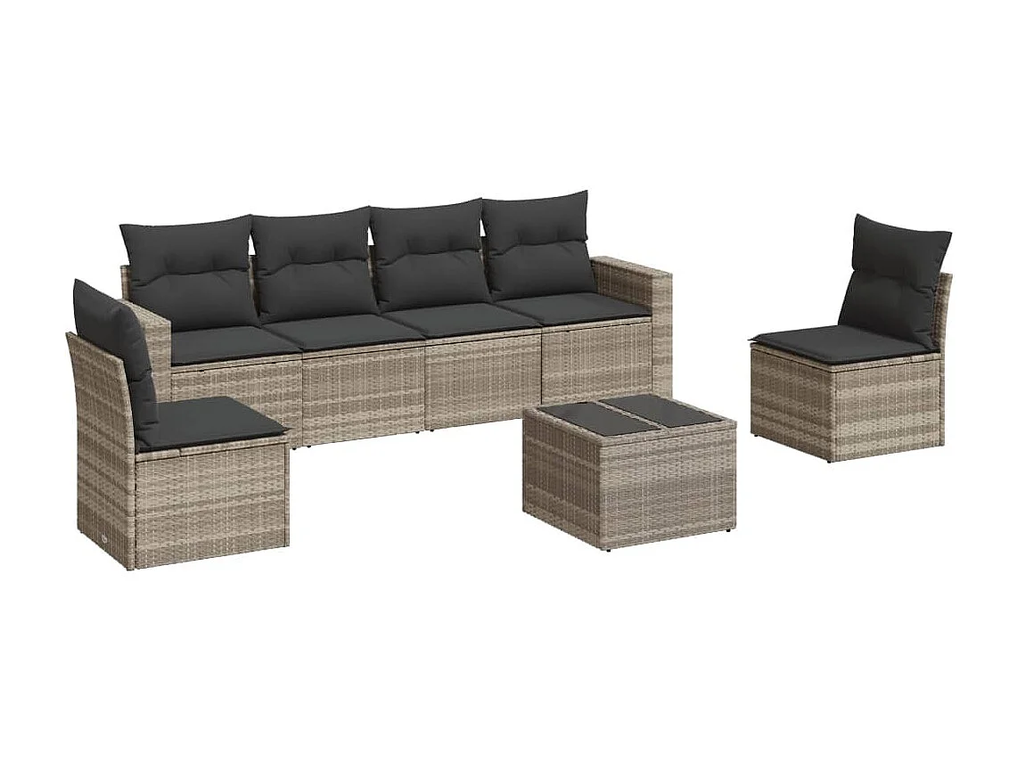 7-delige Loungeset met kussens poly rattan lichtgrijs