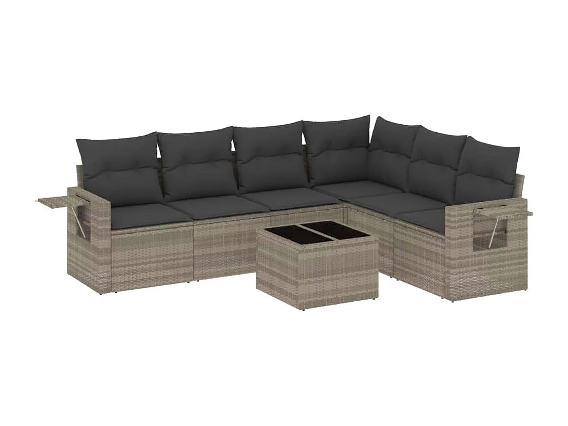 Salon de jardin avec coussins 7 pièces gris clair résine tressée