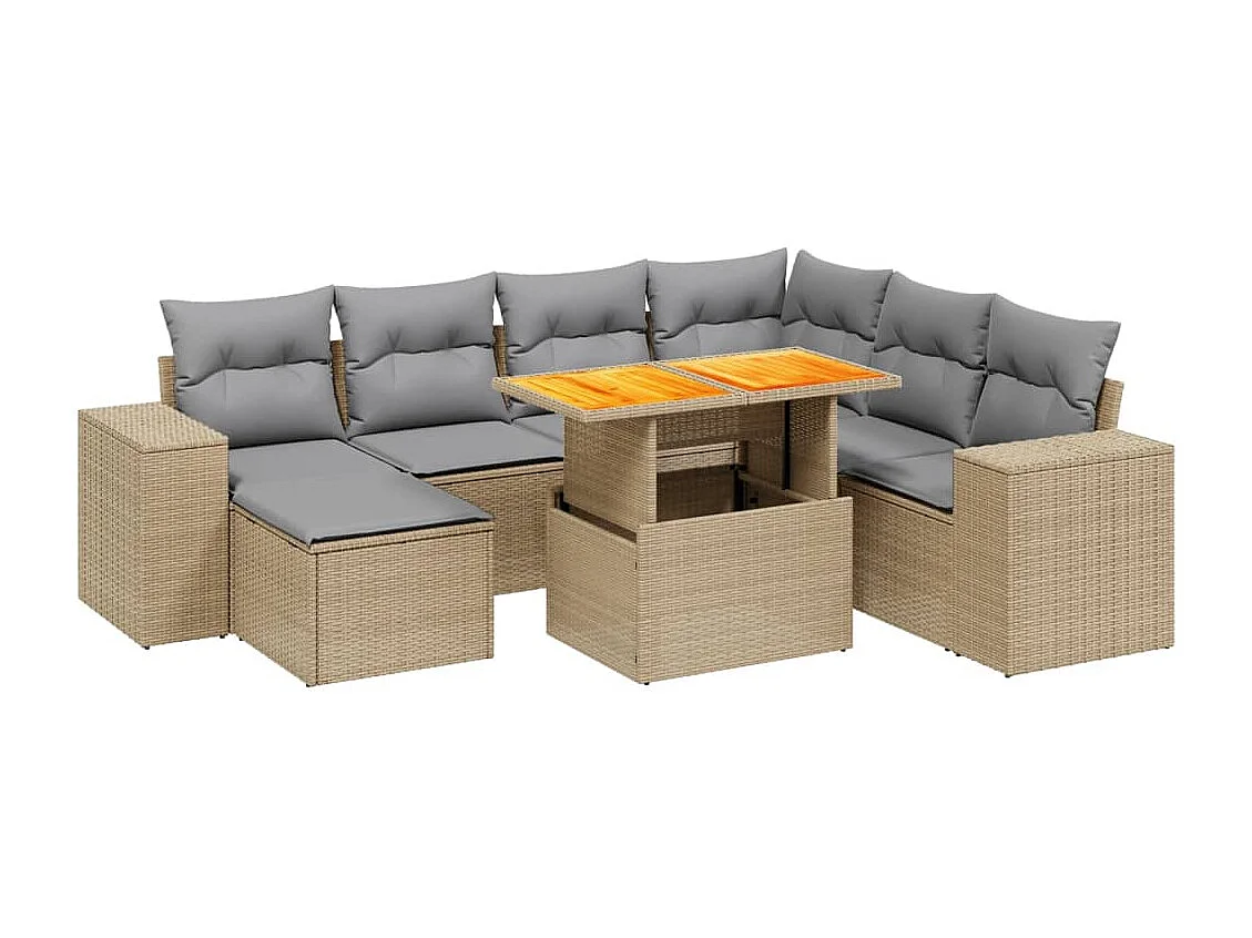 8 peças conjunto de sofás para jardim com almofadões vime PE bege