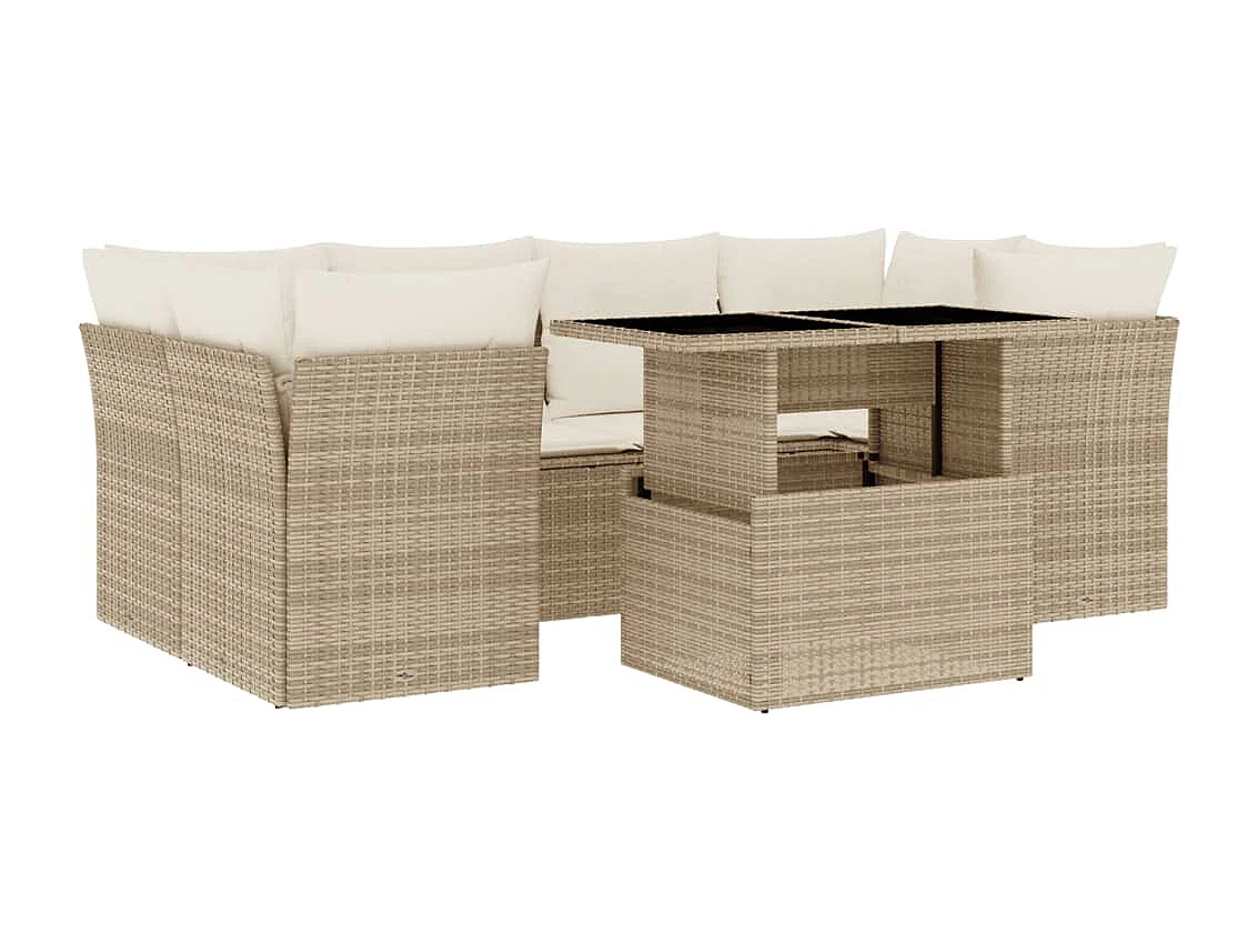Salon de jardin avec coussins 7 pièces beige résine tressée