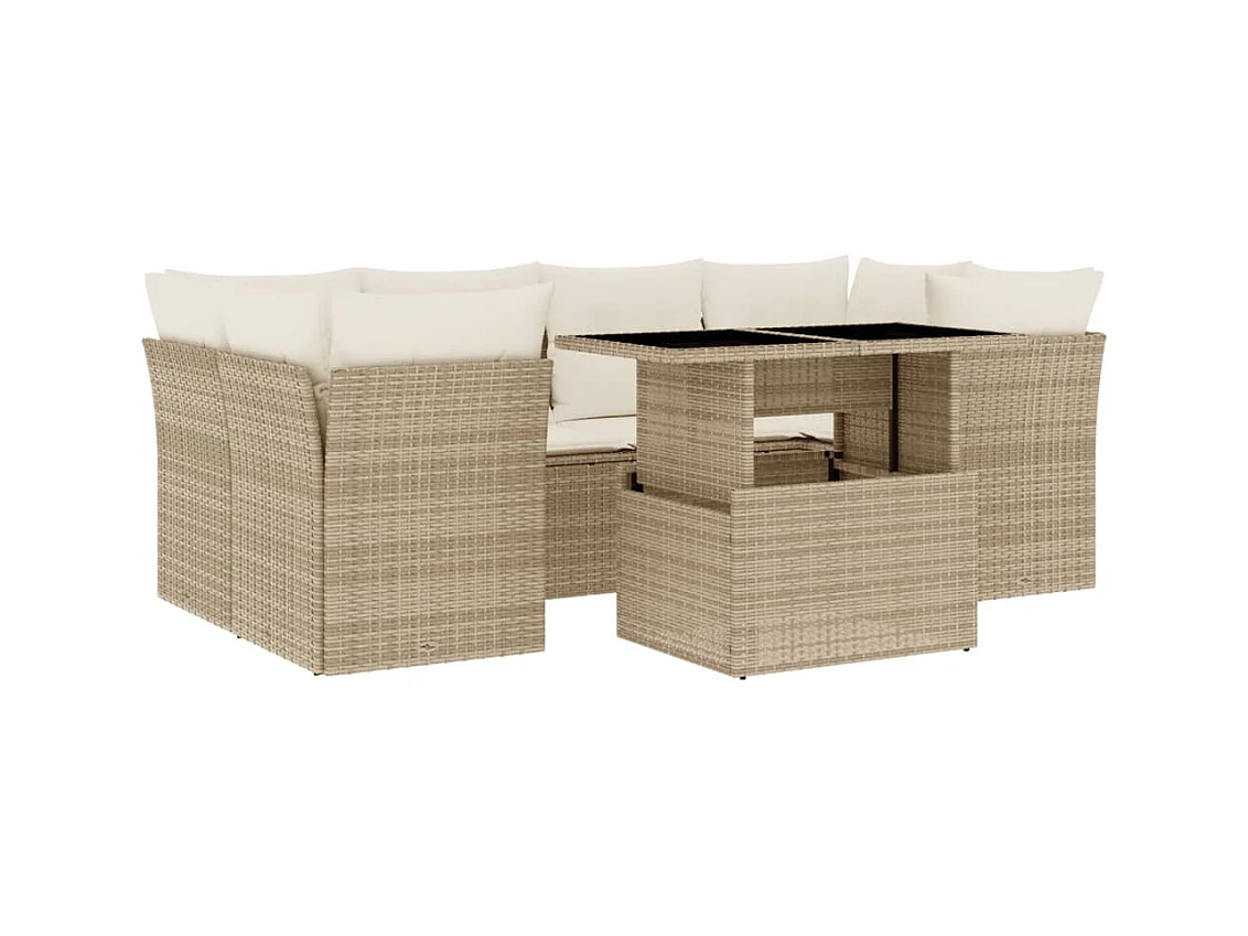 Salon de jardin avec coussins 7 pièces beige résine tressée